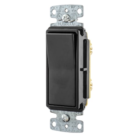 Hubbell Wiring Device-Kellems TradeSelect, Switches and Lighting Controls, Decorator Switch, Residential Grade, Rocker Switch, General Purpose AC, Single Pole, 15A 120/277V AC, Push Back and Side Wired RSD115BK